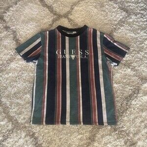 Vintage Guess T Shirt Mens Small Multicolor 90s Vertical Striped Short Sleeve
